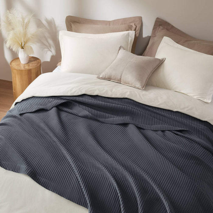 Waffle Weave - Full/Queen Cotton Blanket - Dark Gray - Simple Home Plus