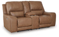 DeepWakes - Caramel - Power Reclining Loveseat / Console / Adjustable Headrest - Simple Home Plus