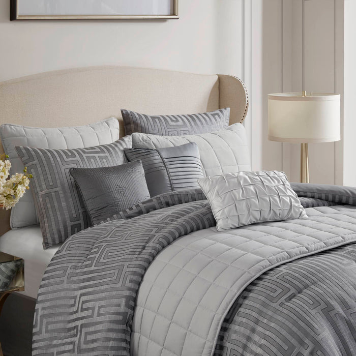 Royce - 10 Piece California King Luxury Comforter Set - Gray - Simple Home Plus