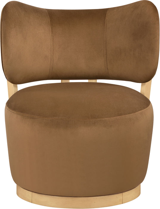 Elara - Velvet Upholstered Swivel Accent Chair - Saddle / Stained Natural - Simple Home Plus