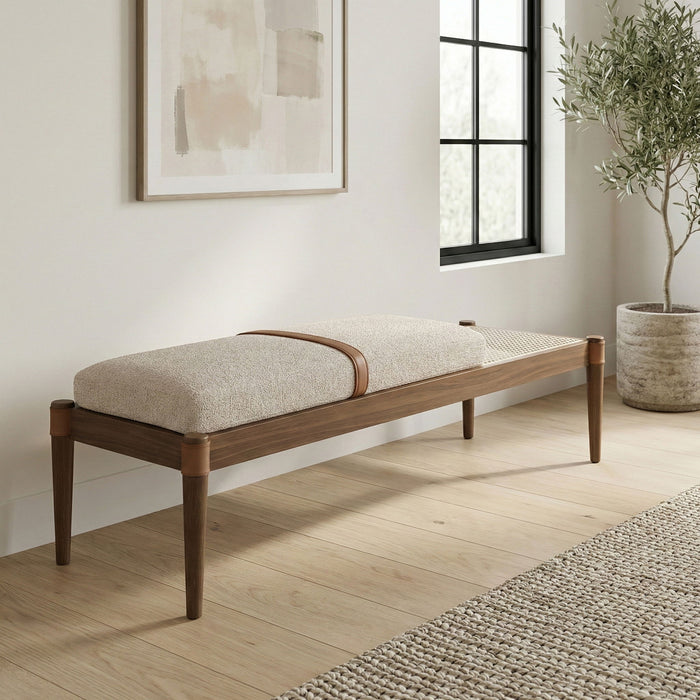 Nara - Linen Textured Fabric Upholstered Bench - Painted Brown Walnut - Simple Home Plus