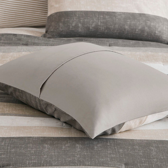 Jaxon - Stripe King Comforter Set With Bed Sheets - Taupe / Gray - Simple Home Plus