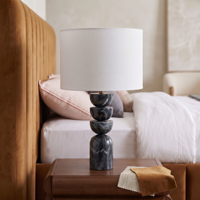 Opus - Genuine Marble, Linen Textured Fabric And Brass Table Lamp - Simple Home Plus