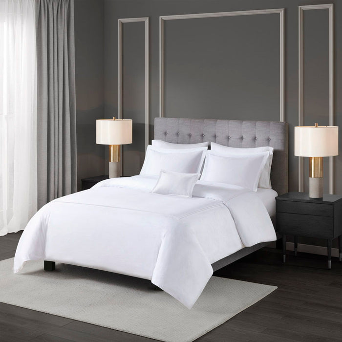 500 Thread Count Luxury - Full Sateen Embroidered Duvet Cover Set - White - Simple Home Plus