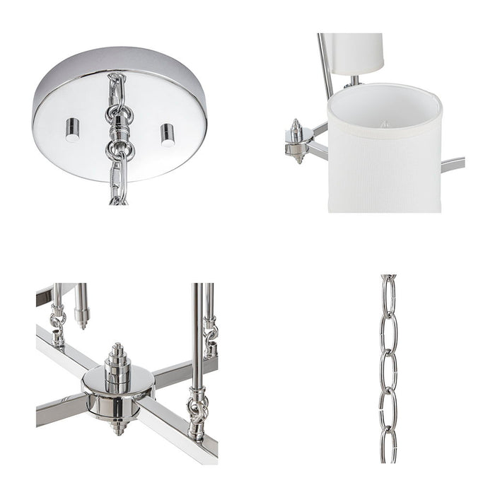 Elegenza - 6-Light Chandelier With Fabric Drum Shades - Chrome - Simple Home Plus