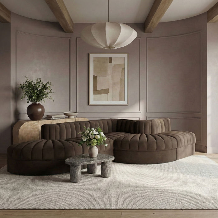 Rummi - Rounded Velvet Performance Fabric Upholstered 5 Piece Modular Sectional - Simple Home Plus