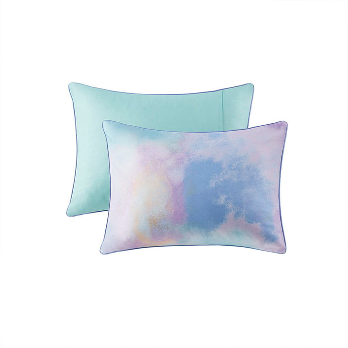 Cassiopeia - Twin Watercolor Tie Dye Printed Comforter Set - Aqua