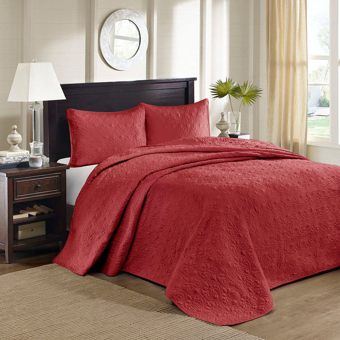 Quebec - Queen Reversible Bedspread Set - Red - Simple Home Plus
