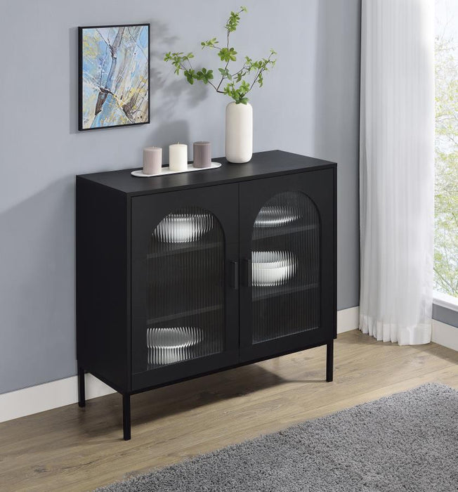 Jess - 2-Door Arched Fluted Glass Accent Cabinet - Black - Simple Home Plus