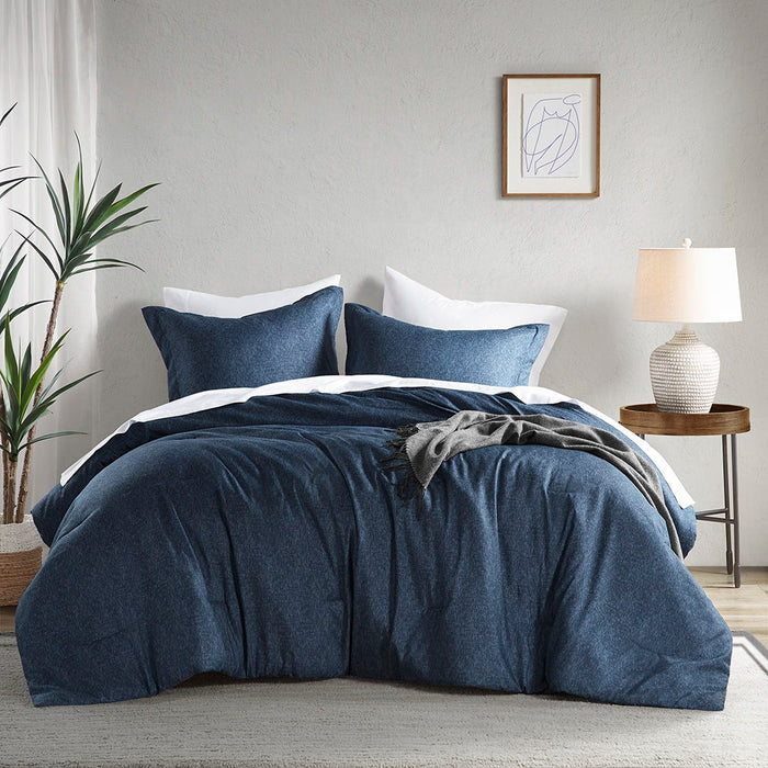 Camden - Twin/Twin Long Chambray Print Solid Comforter Set - Navy - Simple Home Plus