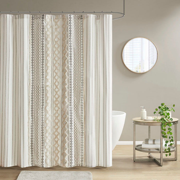 Imani - Printed Shower Curtain With - Ivory - Simple Home Plus