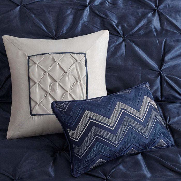 Laurel - California King 7 Piece Tufted Comforter Set - Navy - Simple Home Plus