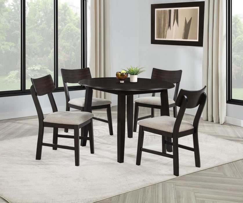 Catley - 5 Piece Round Drop Leaf Dining Table Set - Dark Coffee - Simple Home Plus