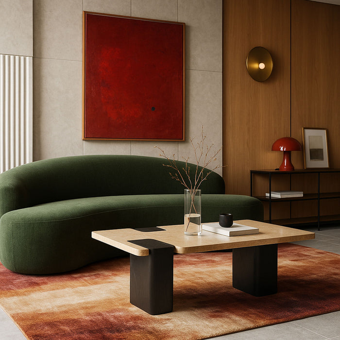 Ravenna - Genuine Travertine Top And Oak Wood Base Table - Simple Home Plus