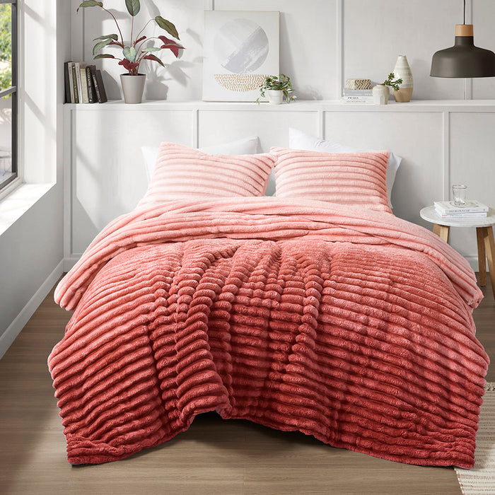 Avril - Full/Queen Fluffy Ribbed Plush Comforter Set - Blush Ombre - Simple Home Plus