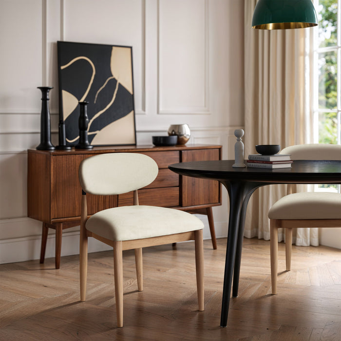 Riccio - Performance Fabric Upholstered Dining Side Chair (Set of 2) With Light Brown Legs - Cream - Simple Home Plus
