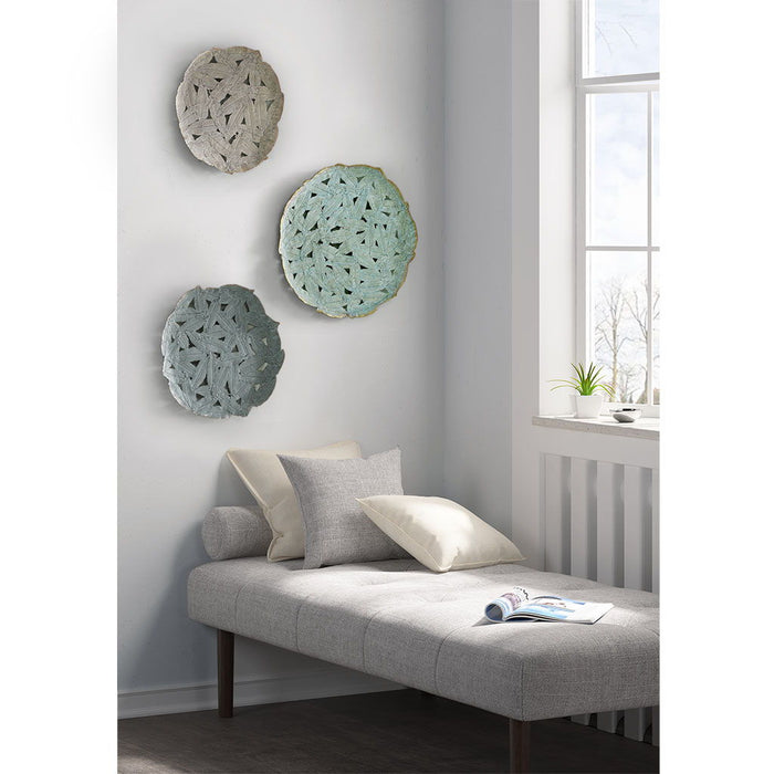 Rossi - Feather Painted Round Wall Decor (Set of 3) - Blue - Simple Home Plus