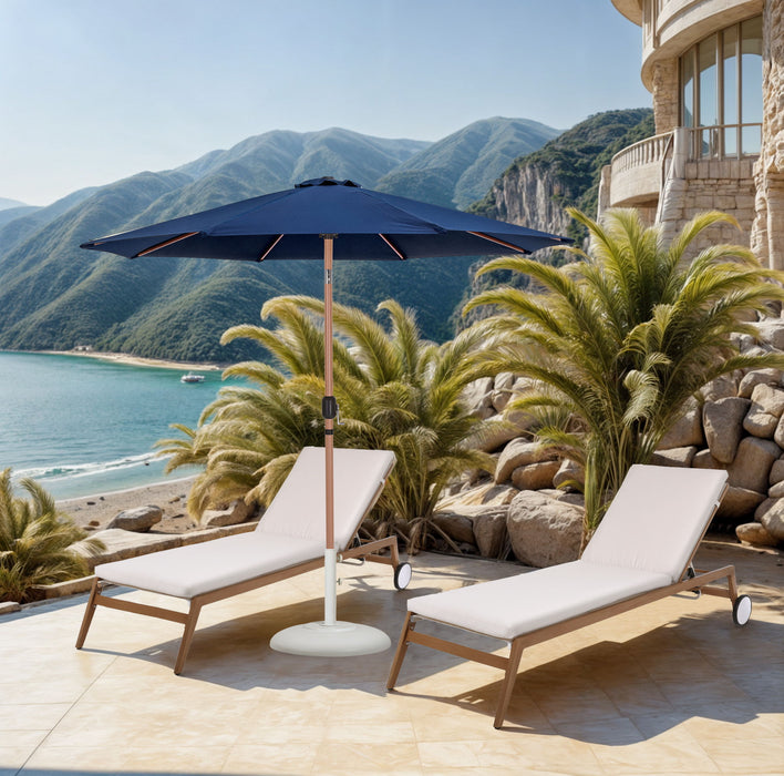 Fiji - Aluminum Patio Umbrella With Round White And Teak Base - Simple Home Plus