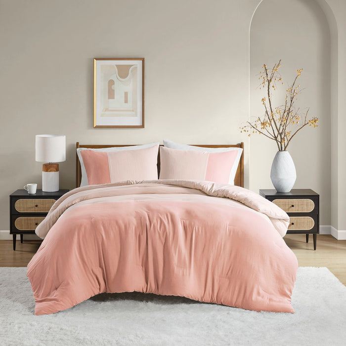 Miro - King/California King Soft Washed Block Comforter Set - Pink - Simple Home Plus
