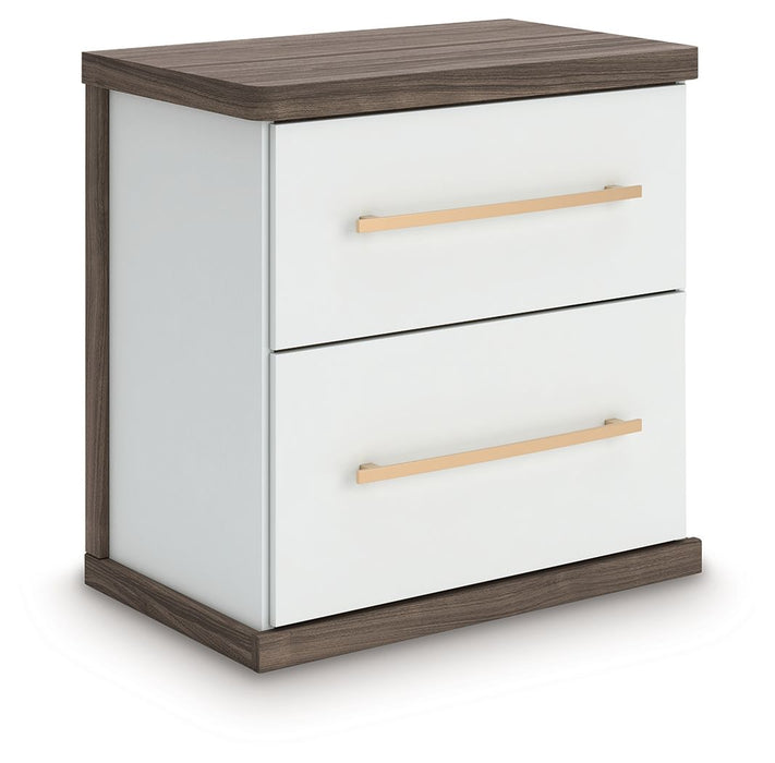 Kendanport - Brown / White - Two Drawer Night Stand - Simple Home Plus