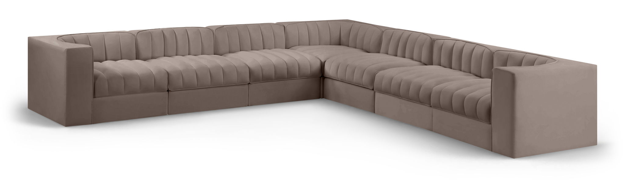 Rummi - Symmetrical Velvet Performance Fabric Upholstered 7 Piece Modular Sectional (With 3 Corner Chairs) - Simple Home Plus