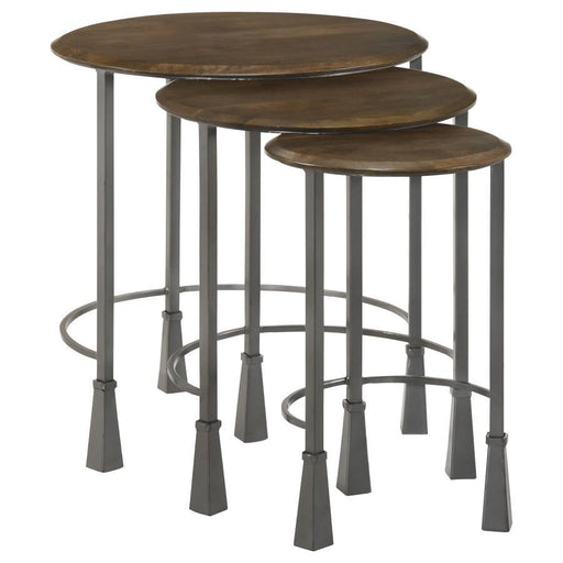 Deja - 3 Piece Round Nesting Table Set - Natural And Gunmetal - Simple Home Plus