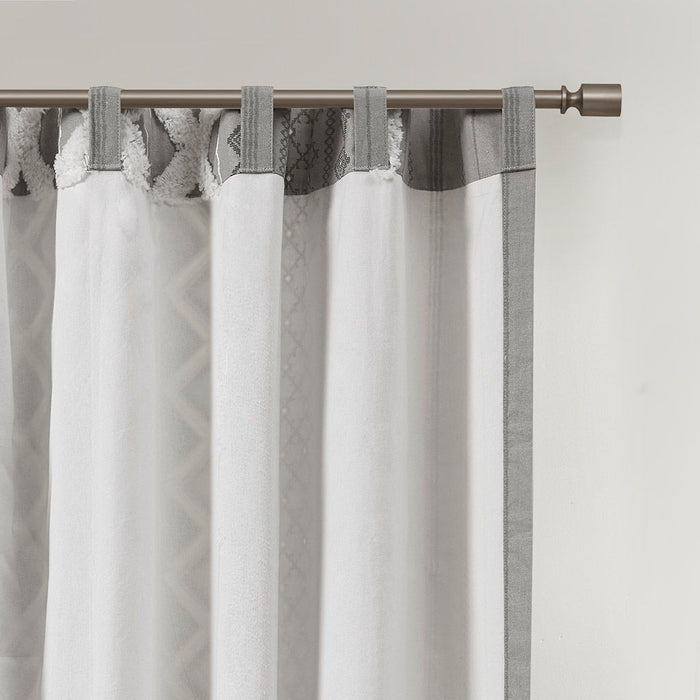Imani - Printed Window Panel With Stripe And Lining - Gray - Simple Home Plus