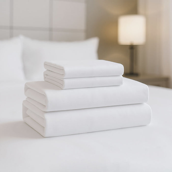 Percale Weave - Queen Luxury Cotton Sheet Set - Bright White - Simple Home Plus