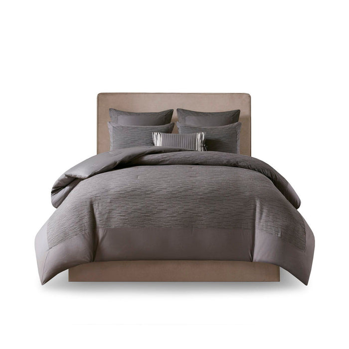 Hanae - King Blend Yarn Dyed 3 Piece Comforter Set - Gray - Simple Home Plus