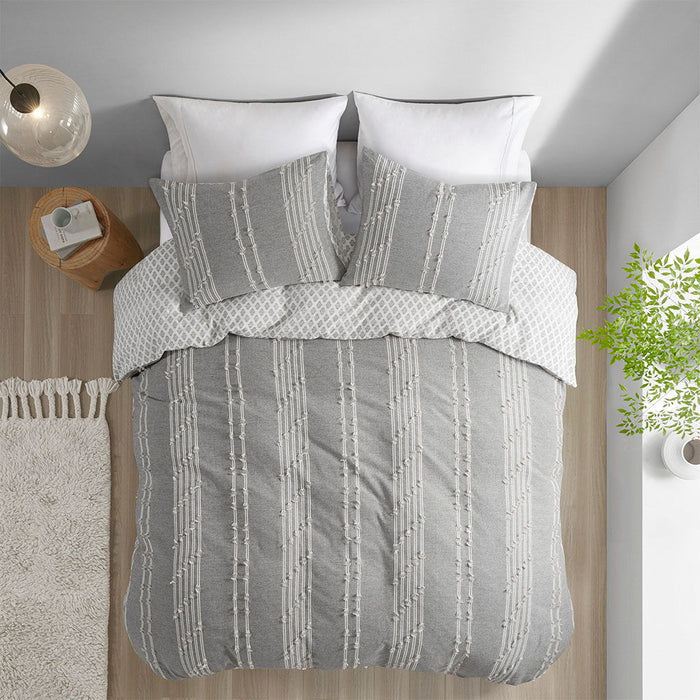 Kara - 3 Piece Jacquard Duvet Cover Set - Gray - Simple Home Plus