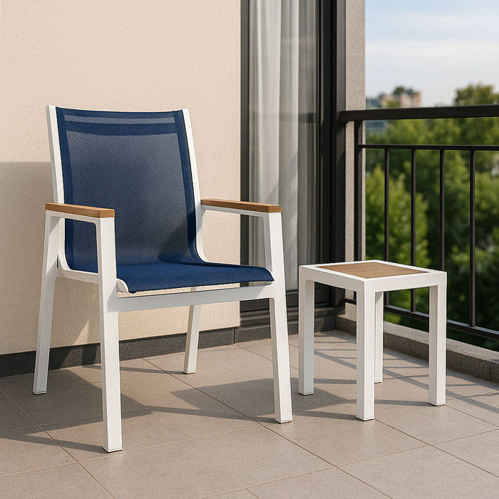 Nizuc - Outdoor Patio Dining Arm Chair With White Frame And Natural Arms (Set of 2) - Simple Home Plus