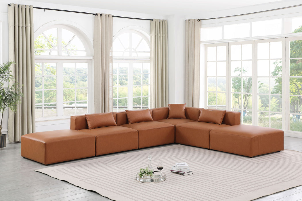 Cube - 6 Piece Modular Corner Armless Sectional - Cognac - Simple Home Plus