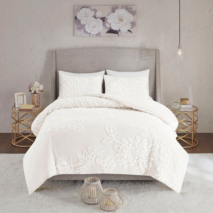 Veronica - 3 Piece Tufted Floral Comforter Set - Off White - Simple Home Plus
