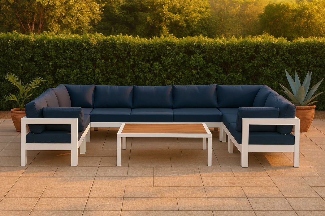Nizuc - Outdoor Patio 9 Piece Modular Sectional With White Frame - Simple Home Plus