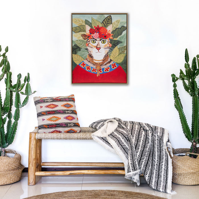 Pet Portrait - Bohemian Cat In Forest Framed Canvas Wall Art - Multi - Simple Home Plus