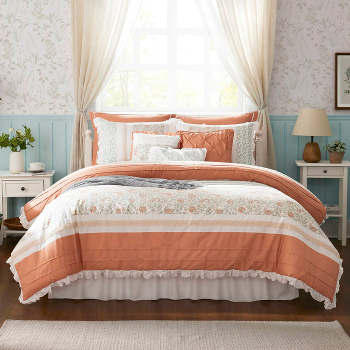 Dawn - Queen - 9 Piece Comforter Set - Coral - Simple Home Plus