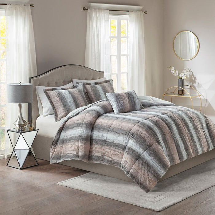 Zuri - King Comforter (Set of 4) - Blush / Gray - Simple Home Plus