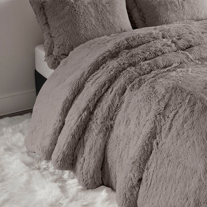 Malea - King Shaggy Duvet Cover Set - Gray - Simple Home Plus