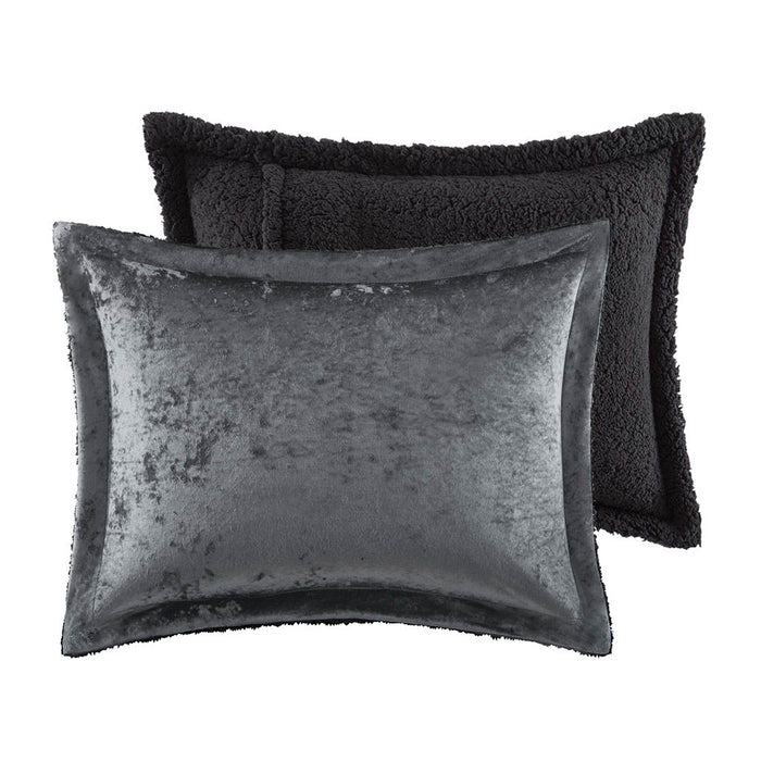 Mira - 3 Piece Full/Queen Crushed Velvet Sherpa Reversible Comforter Set - Charcoal - Simple Home Plus