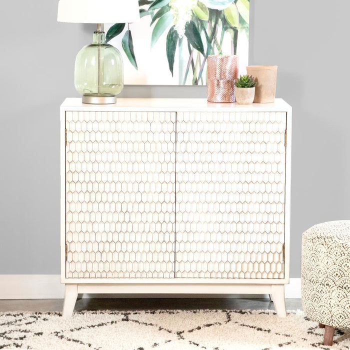 Gambon - 2 Door Wood Honeycomb Pattern Accent Cabinet - White - Simple Home Plus