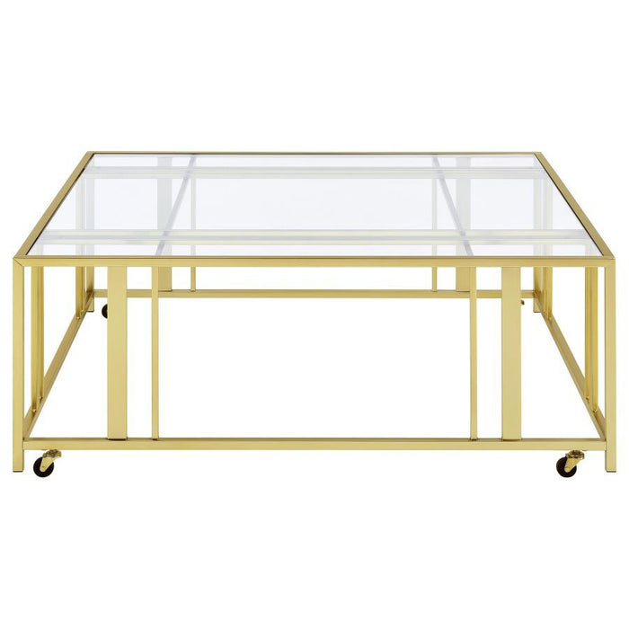Adri - Square Glass Top Coffee Table With Casters - Simple Home Plus