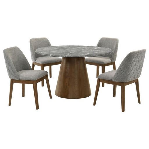 Franklin - 5 Piece Round Dining Table Set - Gray And Dark Oak - Simple Home Plus