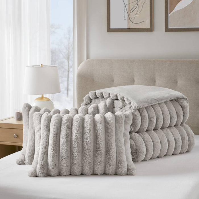 Jasmine - Full/Queen Ultrasoft Ribbed Comforter Set - Light Gray - Simple Home Plus