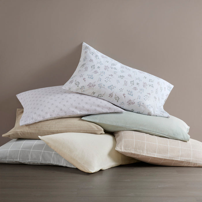 Cozy Cotton Flannel - California King Printed Sheet Set - Beige Windowpane