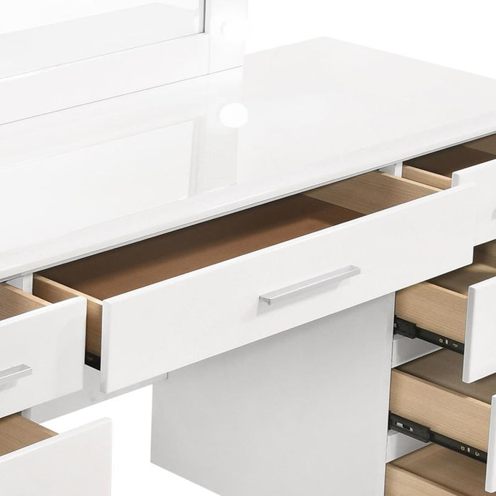Felicity - 9-Drawer Vanity Table With Lighted Mirror - Glossy White - Simple Home Plus
