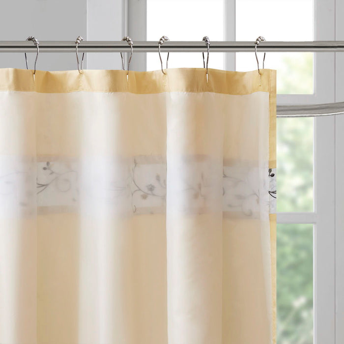 Serene - Embroidered Floral Shower Curtain - Yellow - Simple Home Plus