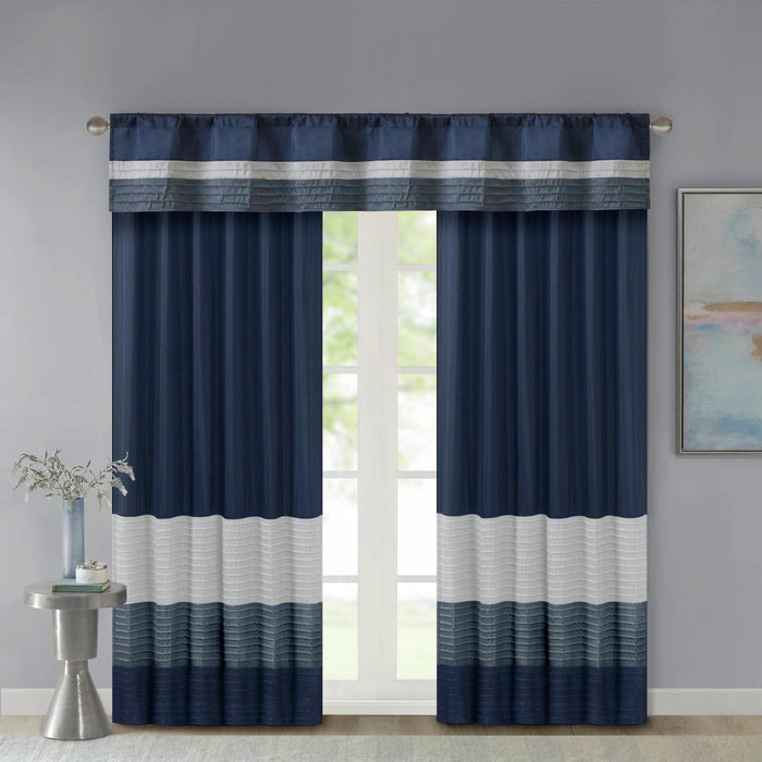 Amherst - 84" Polyoni Pintuck Window Panel - Navy - Simple Home Plus