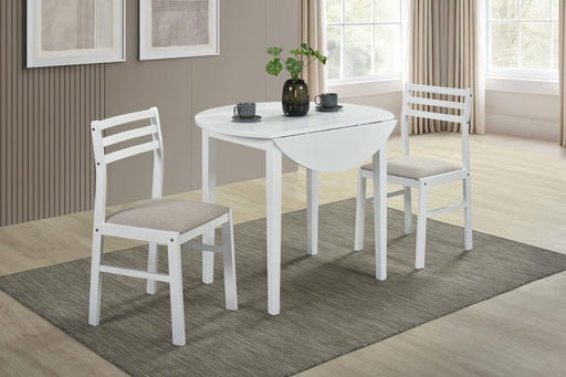 Bucknell - 3 Piece Round Drop Leaf Dining Table Set - White - Simple Home Plus