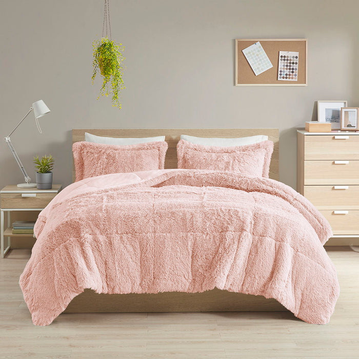 Malea - Shaggy Comforter Mini Set - Blush - Simple Home Plus