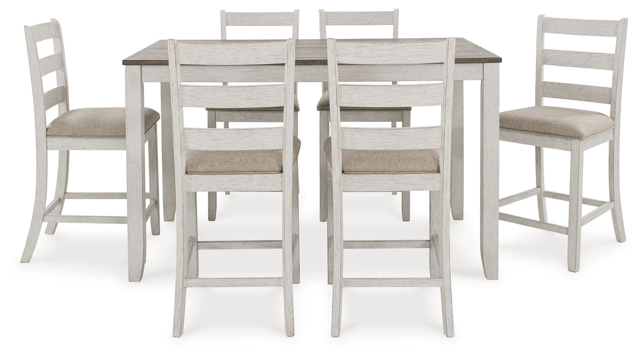 Skempton - Counter Height Dining Table and Bar Stools (Set of 7) - White / Light Brown - Simple Home Plus
